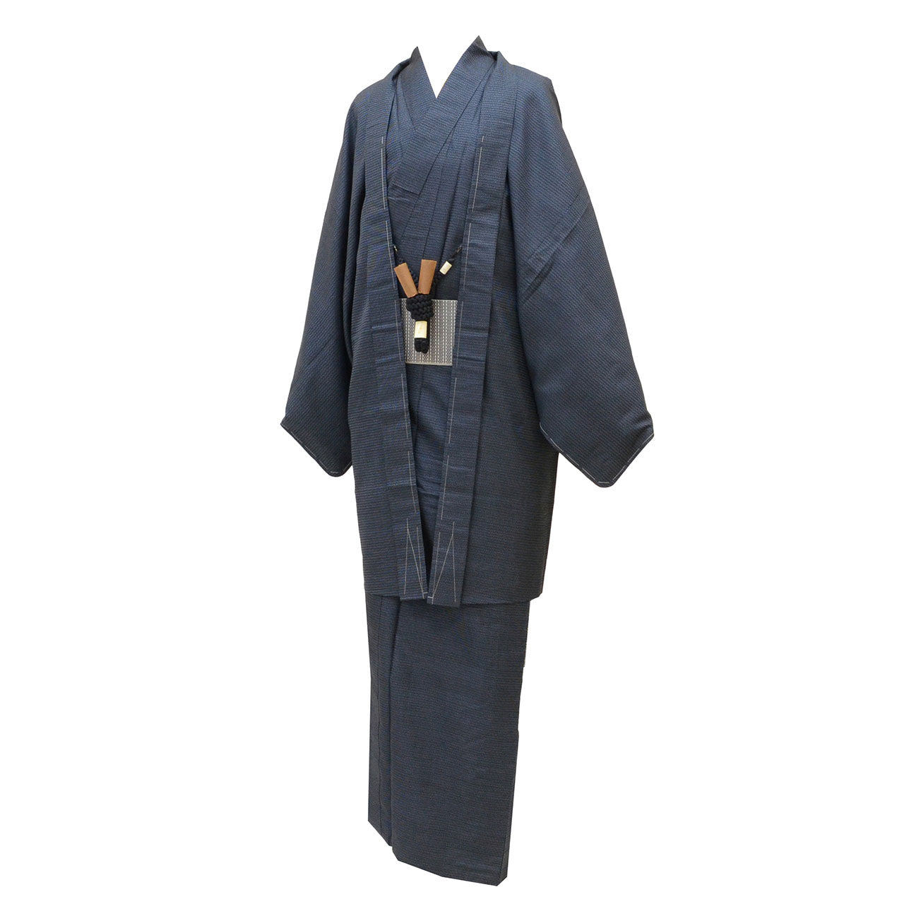 [Used] Recycled Kimono and Haori Set Ensemble for Men, Oshima Tsumugi Silk, Unused, Sleeve Length 71.0cm (28.0in), Body Length 150.0cm (59.1in), Size LL, Navy Blue, Tortoiseshell Pattern, Comes with Obi Belt and Haori Cord, Men's uu2265b 