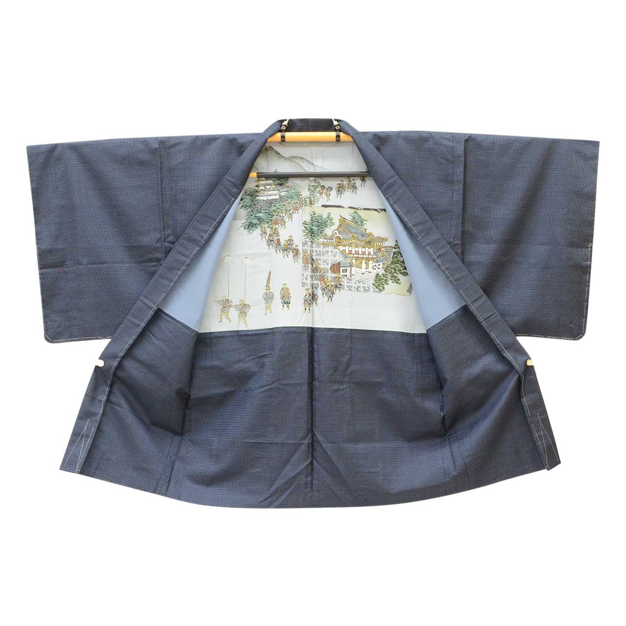 [Used] Recycled Kimono and Haori Set Ensemble for Men, Oshima Tsumugi Silk, Unused, Sleeve Length 71.0cm (28.0in), Body Length 150.0cm (59.1in), Size LL, Navy Blue, Tortoiseshell Pattern, Comes with Obi Belt and Haori Cord, Men's uu2265b 