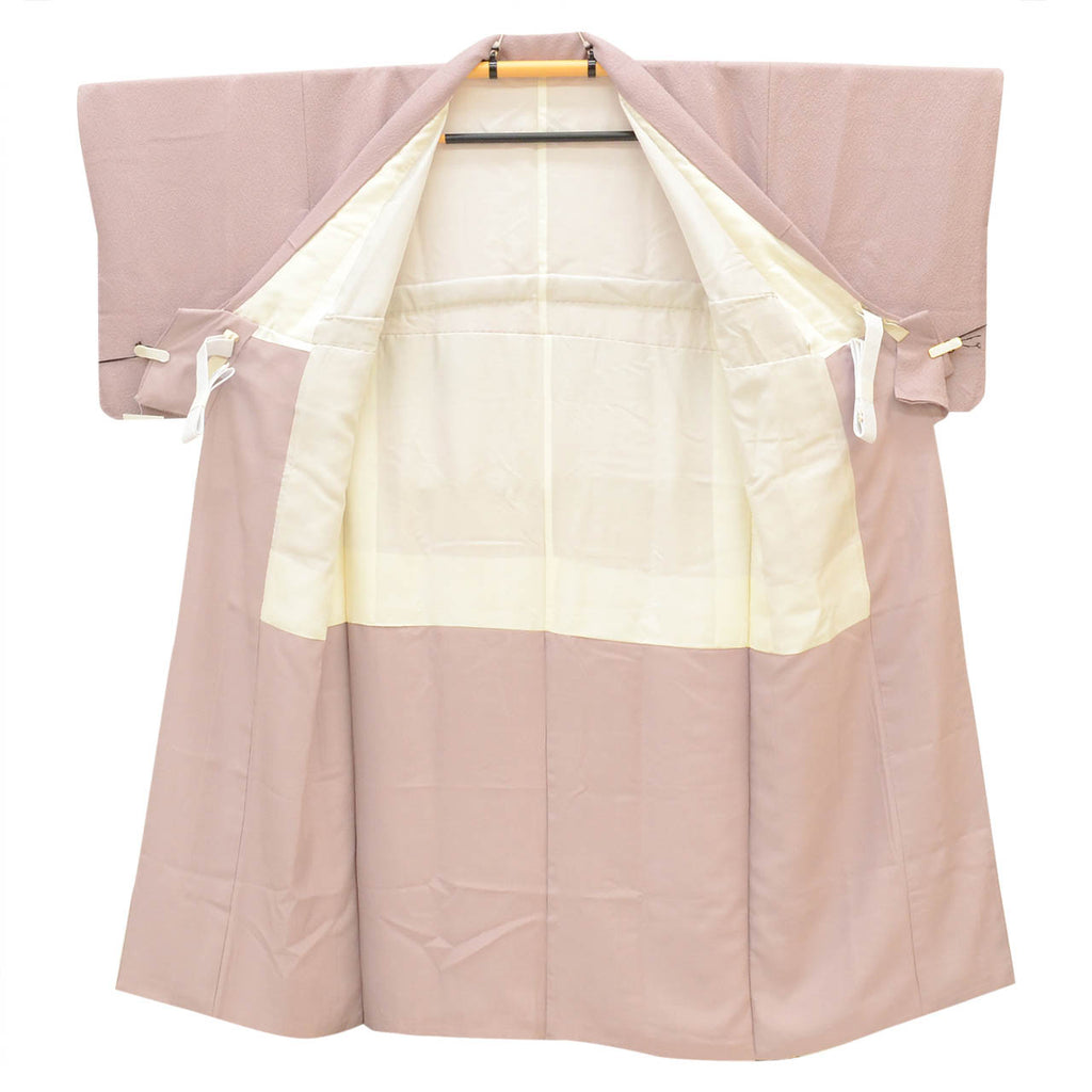 [Used] Recycled Kimono Set: Plain-colored kimono, pre-tied obi, pure silk, unused, sleeve length 64.5cm, kimono length 140.5cm, size LL, suitable for heights 165.5cm-170.5cm, purple, obi sash, obiage, crested kimono included. uu2269a120 