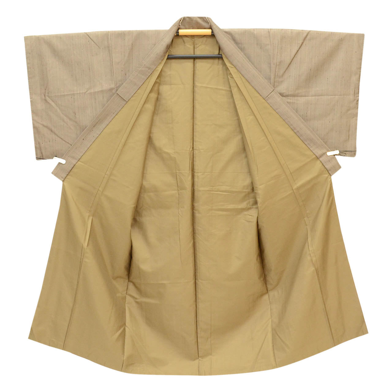 [Used] Recycled Kimono and Haori Set Ensemble for Men, Tsumugi Silk, Sleeve Length 66.5cm (26.2in), Body Length 138.0cm (54.3in), Size S, Brown, with Obi Belt and Haori Cord, Men's uu2275b 