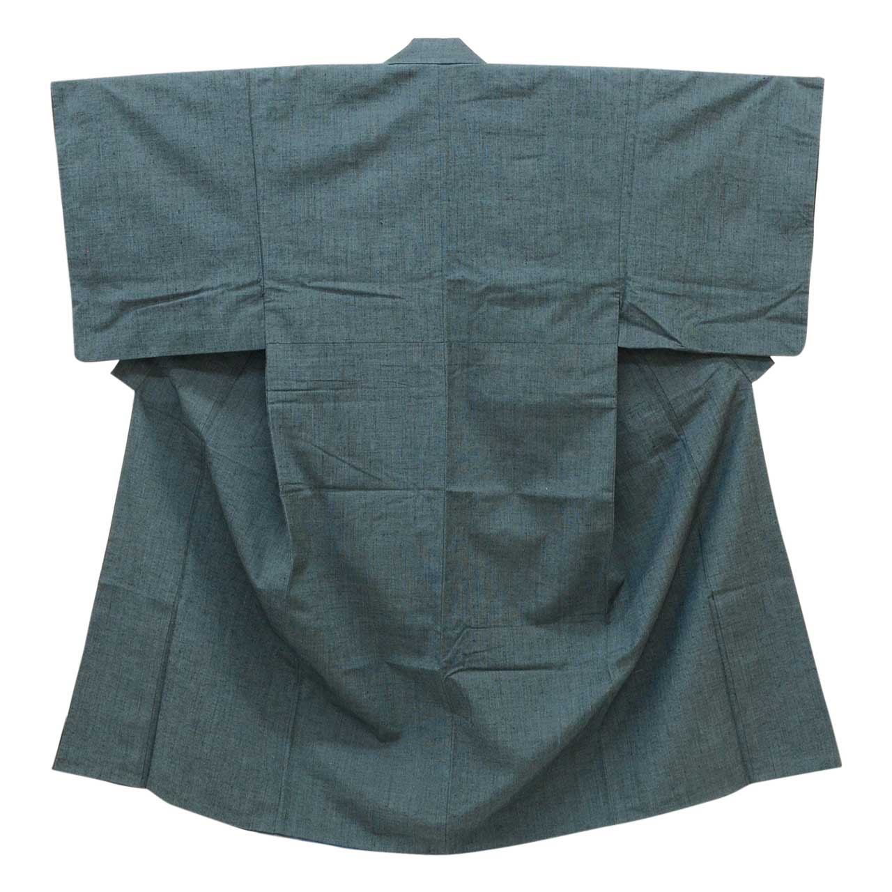 [Used] Recycled Kimono and Haori Set Ensemble for Men, Tsumugi Silk, Sleeve Length 69.5cm (27.4in), Body Length 144.0cm (56.7in), Size M, Green, with Obi Belt and Haori Cord, Men's uu2277b 