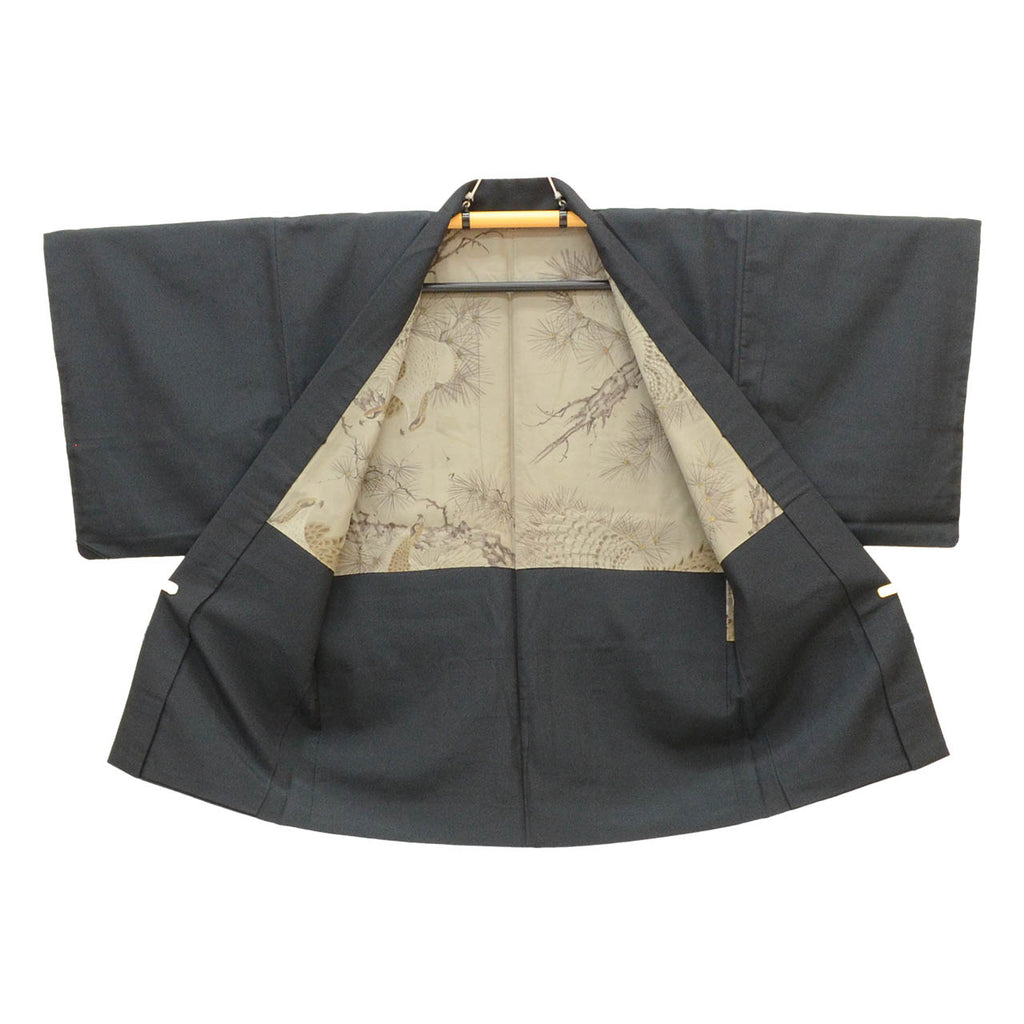 [Used] Recycled Kimono and Haori Ensemble for Men, Komon Silk, Sleeve Length 66.0cm (26.0in), Body Length 141.5cm (55.7in), Size M, Navy Blue, Men's uu2278b 