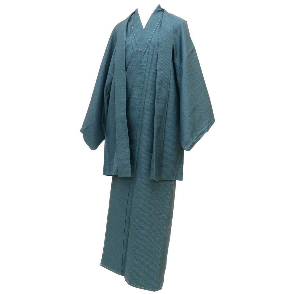 [Used] Recycled Kimono and Haori Ensemble for Men, Oshima Tsumugi Silk, Unused, Sleeve Length 65.0cm (25.6in), Body Length 140.0cm (55.1in), Size M, Green, Tortoiseshell Pattern, Men's uu2280b 