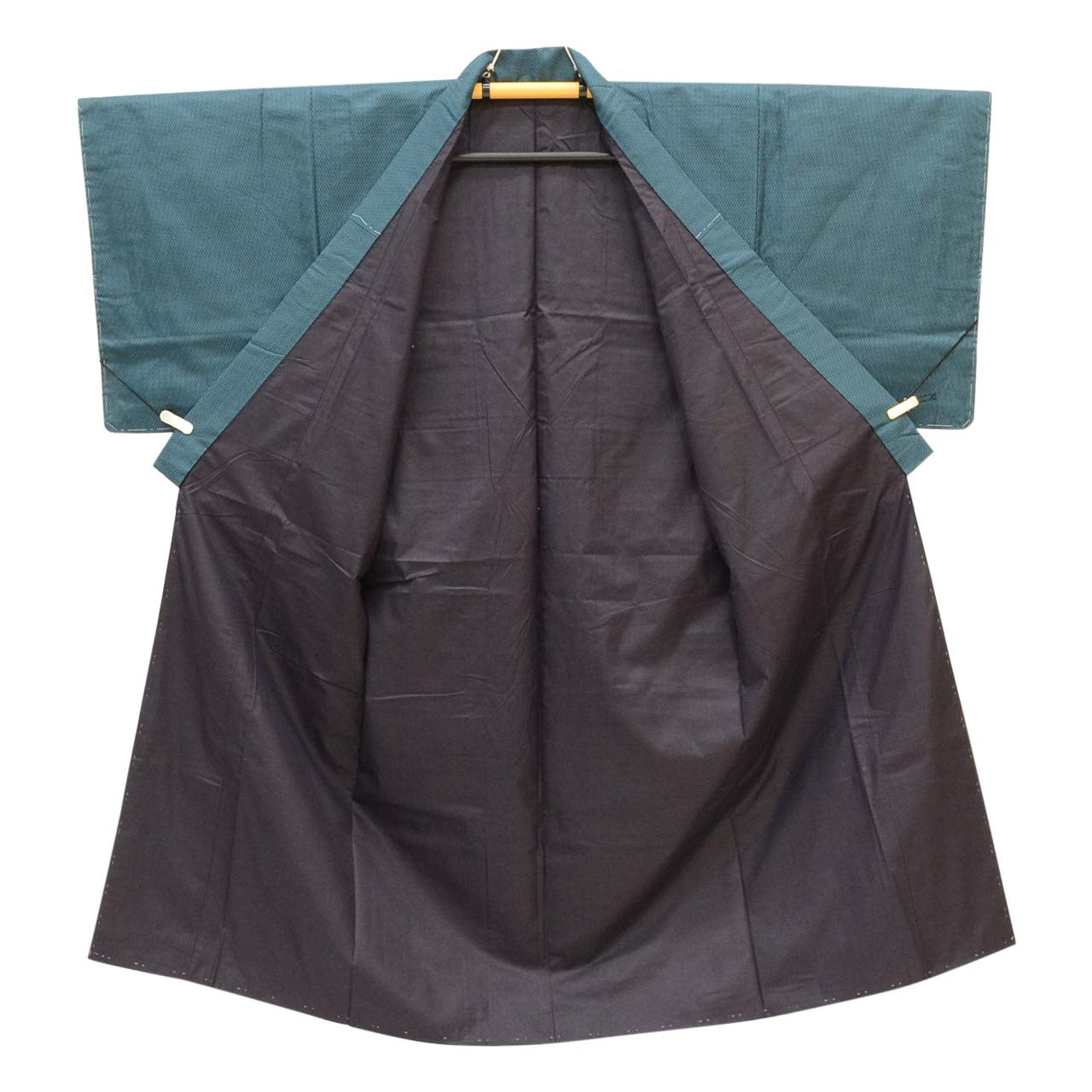[Used] Recycled Kimono and Haori Ensemble for Men, Oshima Tsumugi Silk, Unused, Sleeve Length 65.0cm (25.6in), Body Length 140.0cm (55.1in), Size M, Green, Tortoiseshell Pattern, Men's uu2280b 