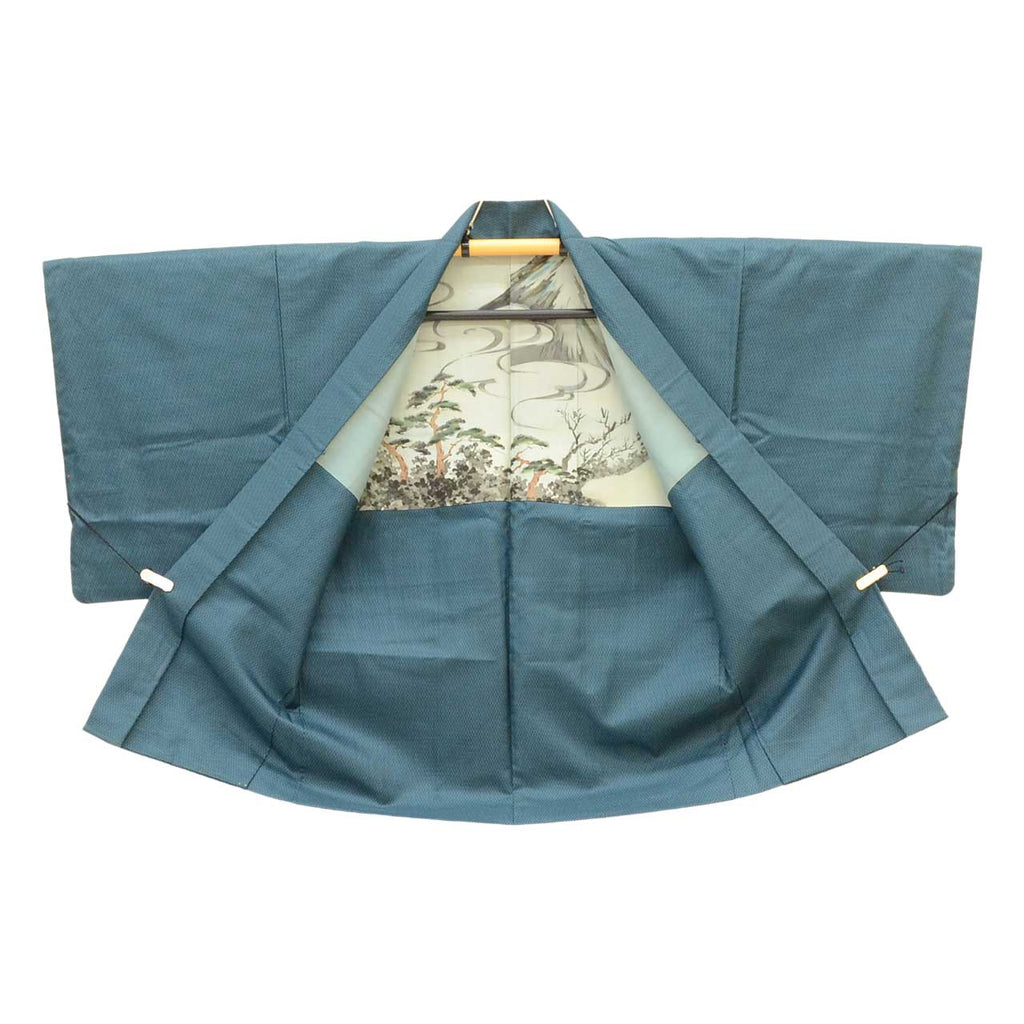 [Used] Recycled Kimono and Haori Ensemble for Men, Oshima Tsumugi Silk, Unused, Sleeve Length 65.0cm (25.6in), Body Length 140.0cm (55.1in), Size M, Green, Tortoiseshell Pattern, Men's uu2280b 