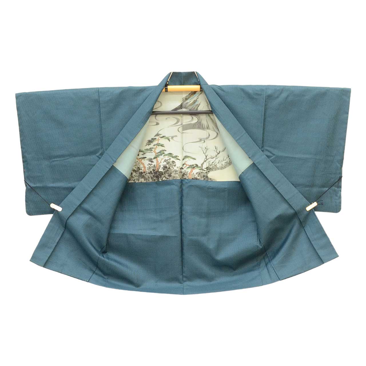 [Used] Recycled Kimono and Haori Ensemble for Men, Oshima Tsumugi Silk, Unused, Sleeve Length 65.0cm (25.6in), Body Length 140.0cm (55.1in), Size M, Green, Tortoiseshell Pattern, Men's uu2280b 
