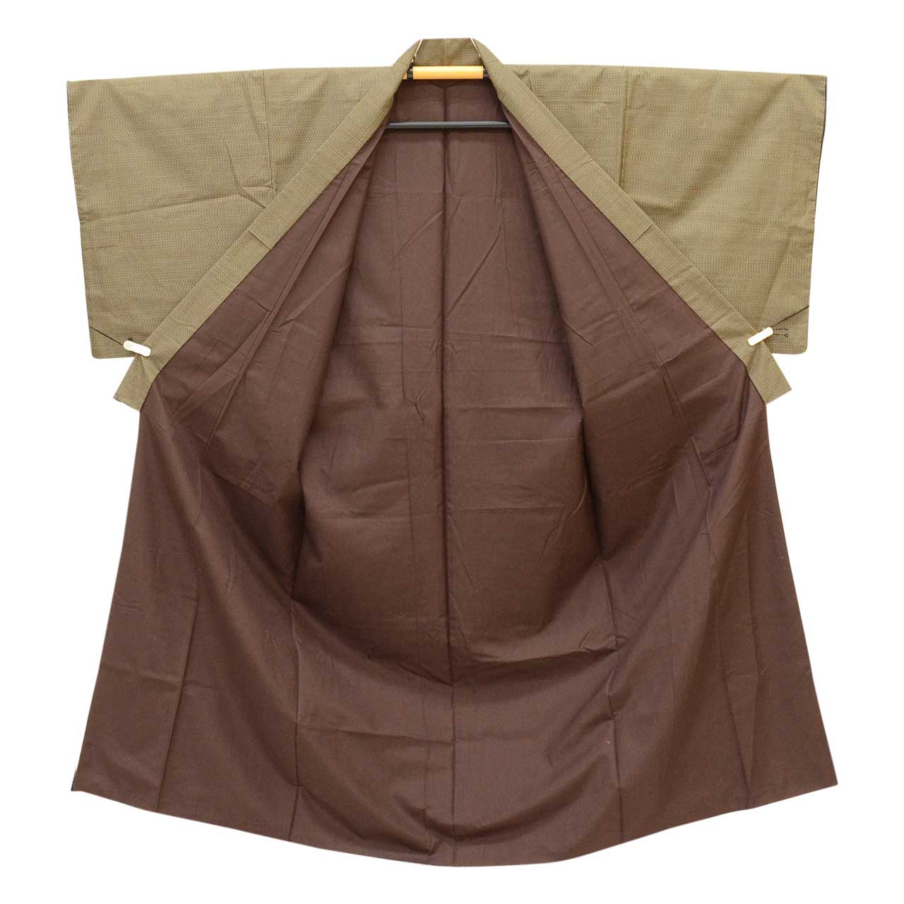 [Used] Recycled Kimono and Haori Ensemble for Men, Tsumugi Silk, Oshima Tsumugi, 100% Silk, Sleeve Length 68.0cm (26.8in), Body Length 149.0cm (58.7in), Size L, Brown Stripe Pattern, Men's uu2283b 