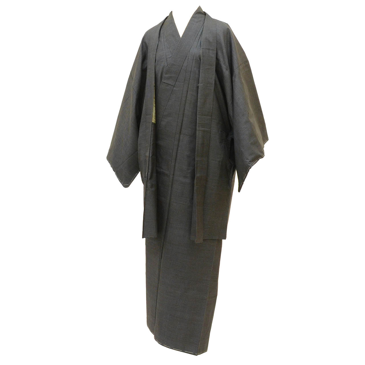 [Used] Recycled Kimono and Haori Ensemble for Men, Oshima Tsumugi Silk, Unused, Sleeve Length 67.5cm (26.6in), Body Length 140.5cm (55.3in), Size M, Navy Blue, Kasuri Pattern, Men's uu2284b 
