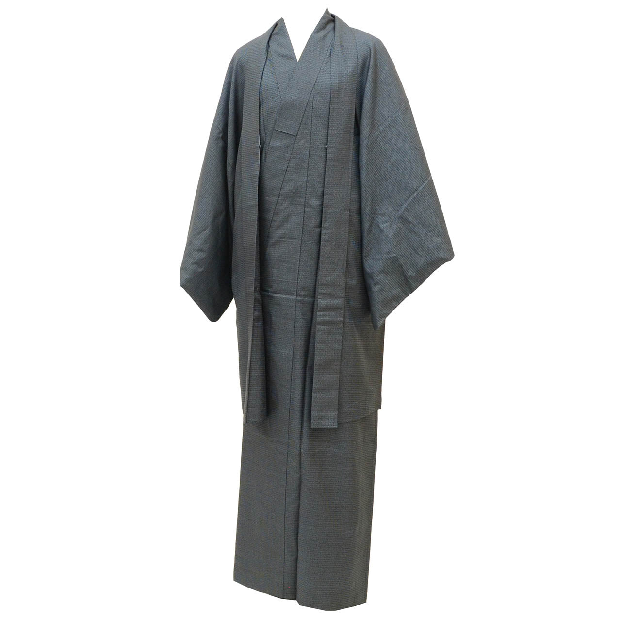 [Used] Recycled Kimono and Haori Set Ensemble for Men, Oshima Tsumugi Silk, Sleeve Length 69.0cm (27.2in), Body Length 146.0cm (57.5in), Size L, Navy Blue, Tortoiseshell Pattern, with Nagajuban (Undergarment) uu2285b 