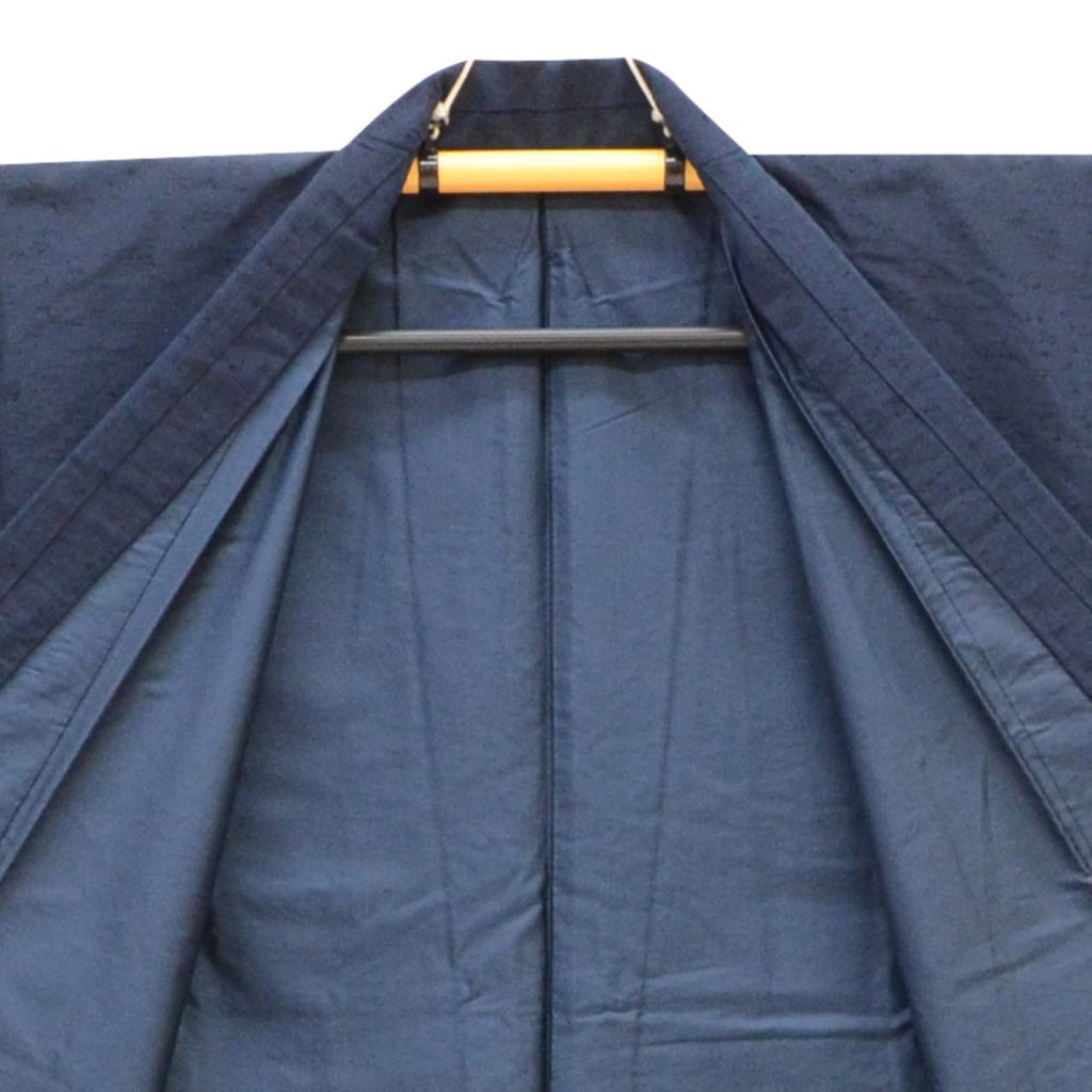 [Used] Recycled Kimono and Haori Ensemble for Men, Unused, Silk, Hige Tsumugi, Sleeve Length 67.5cm (26.6in), Body Length 145.0cm (57.1in), Size L, Navy Blue, Men's uu2286b 