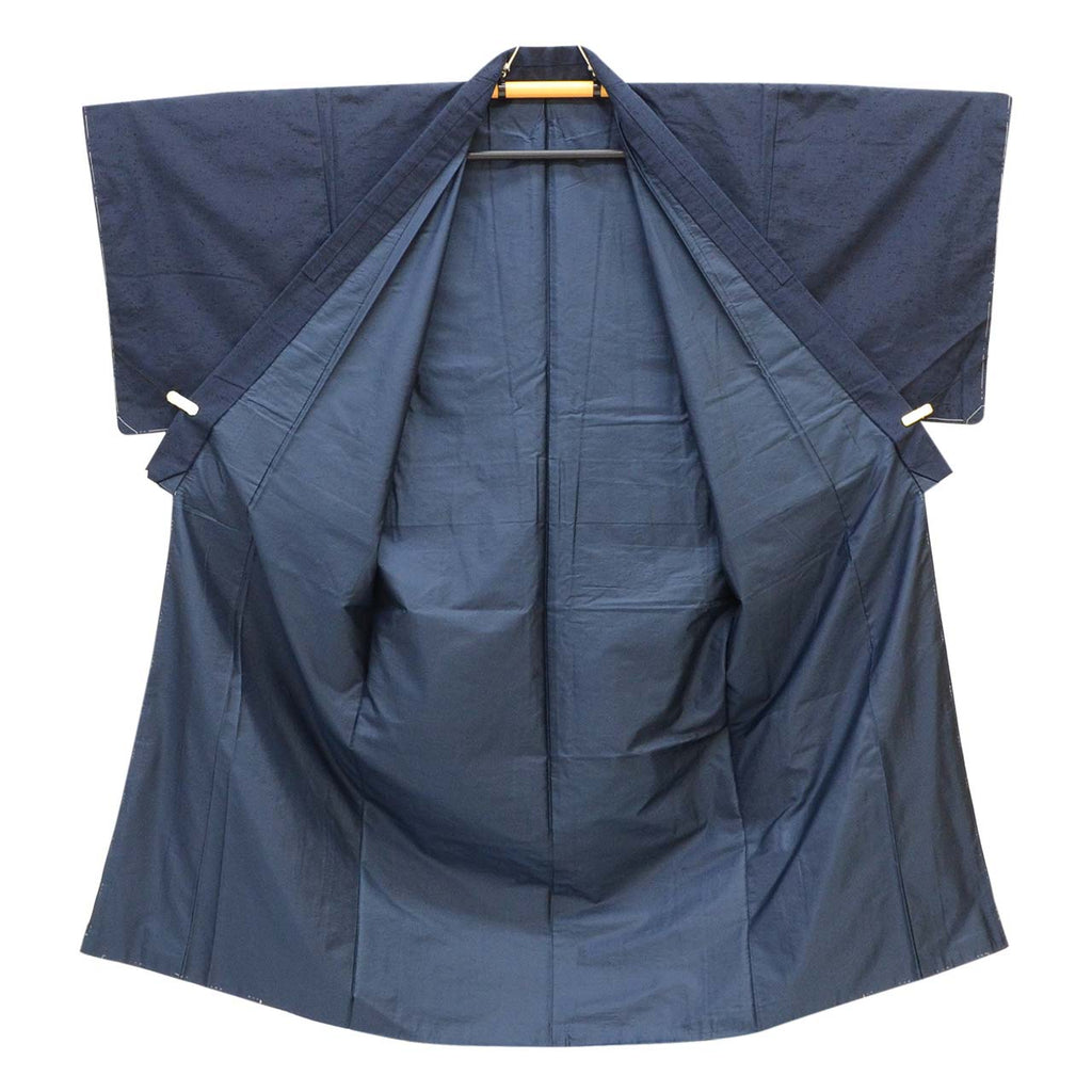 [Used] Recycled Kimono and Haori Ensemble for Men, Unused, Silk, Hige Tsumugi, Sleeve Length 67.5cm (26.6in), Body Length 145.0cm (57.1in), Size L, Navy Blue, Men's uu2286b 