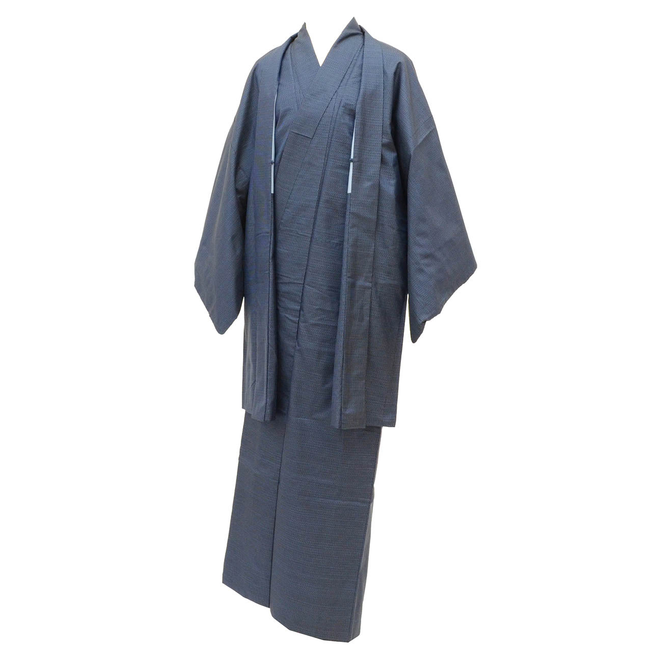 [Used] Recycled Kimono and Haori Ensemble for Men, Oshima Tsumugi Silk, Sleeve Length 65.3cm (25.7in), Body Length 143.0cm (56.3in), Size M, Navy Blue, Weft Kasuri Pattern, Men's uu2287b 