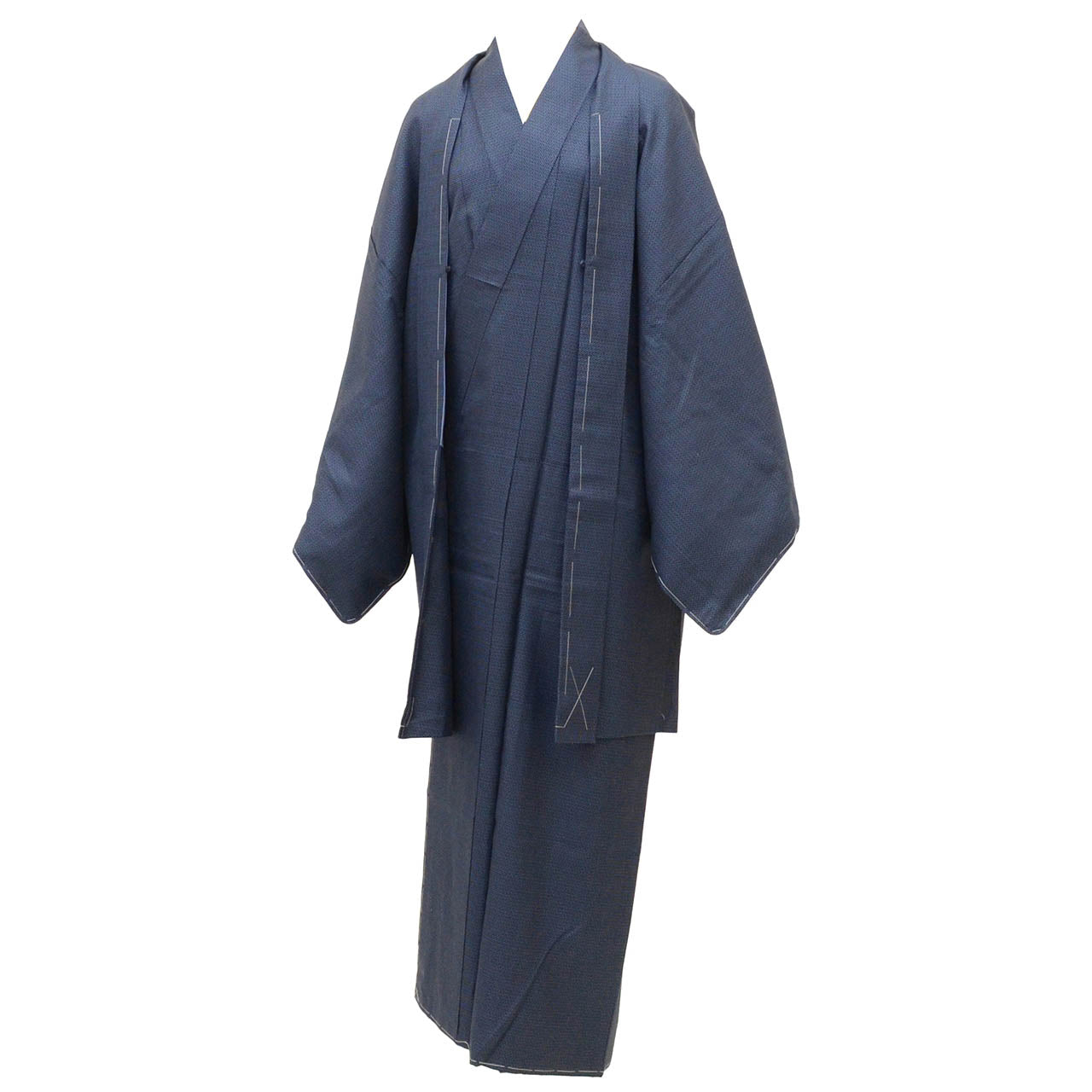[Used] Recycled Kimono and Haori Set Ensemble for Men, Tsumugi Silk, Unused, Sleeve Length 69.0cm (27.2in), Body Length 138.5cm (54.5in), Size S, Navy Blue, Tortoiseshell Pattern, with Nagajuban (Undergarment) uu2288b 