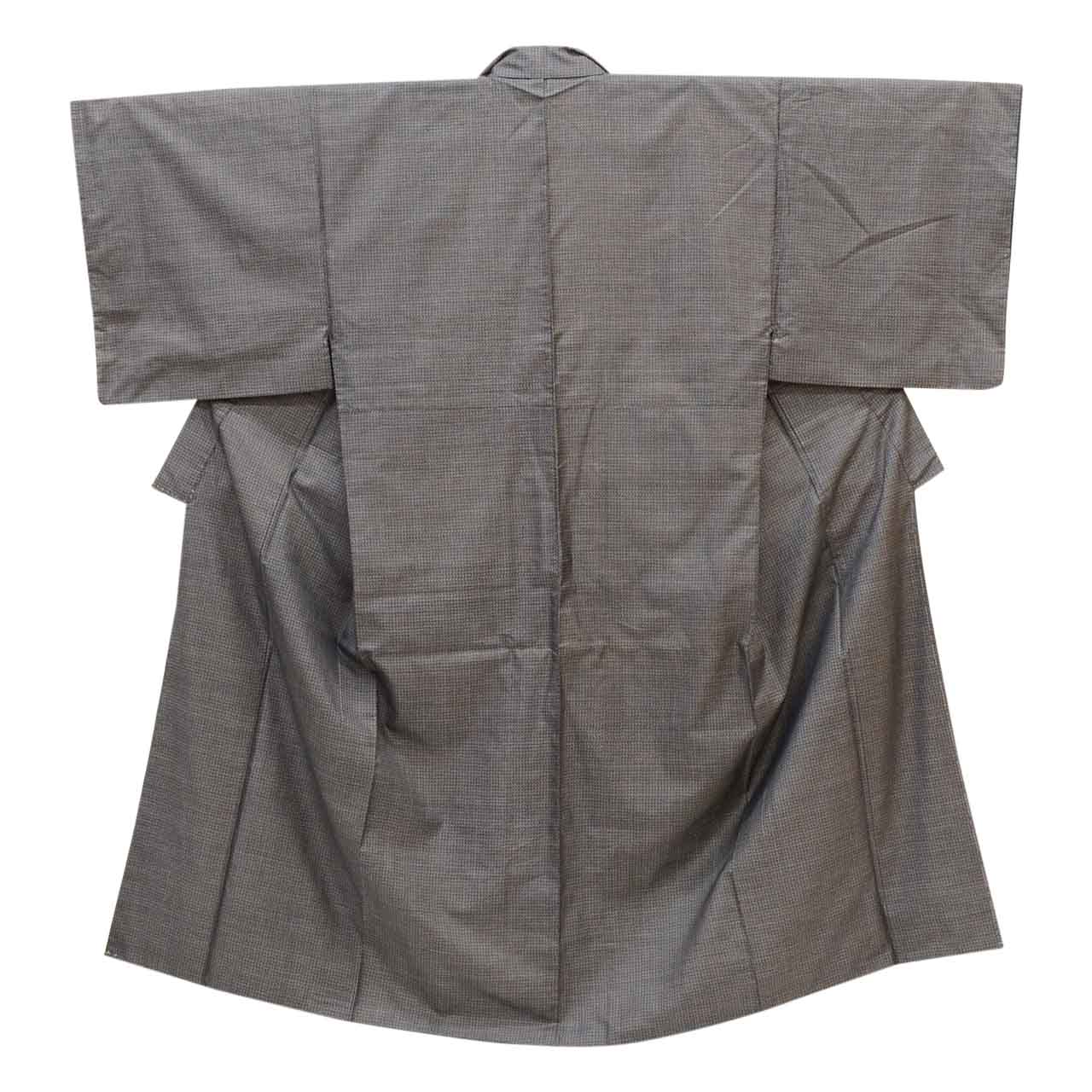 [Used] Recycled Kimono and Haori Set Ensemble for Men, Oshima Tsumugi Silk, Sleeve Length 68.7cm (27.0in), Body Length 143.5cm (56.5in), Size M, Navy Blue, Kasuri Pattern, with Haori Cord, Men's uu2289b 