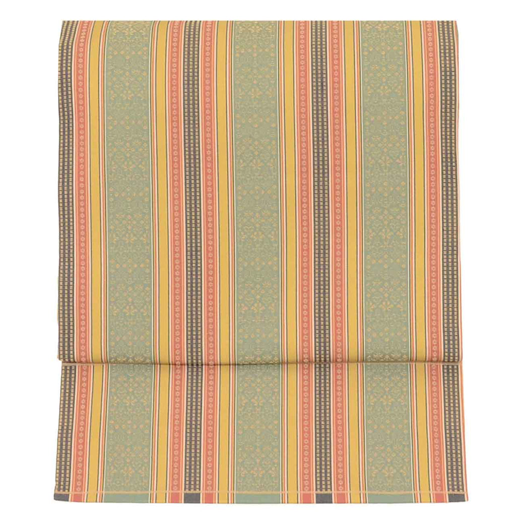 Vintage Japanese Obi | Nagoya Obi | Green Silk | Stripe Pattern | Excellent | Sustainable | uu2296b
