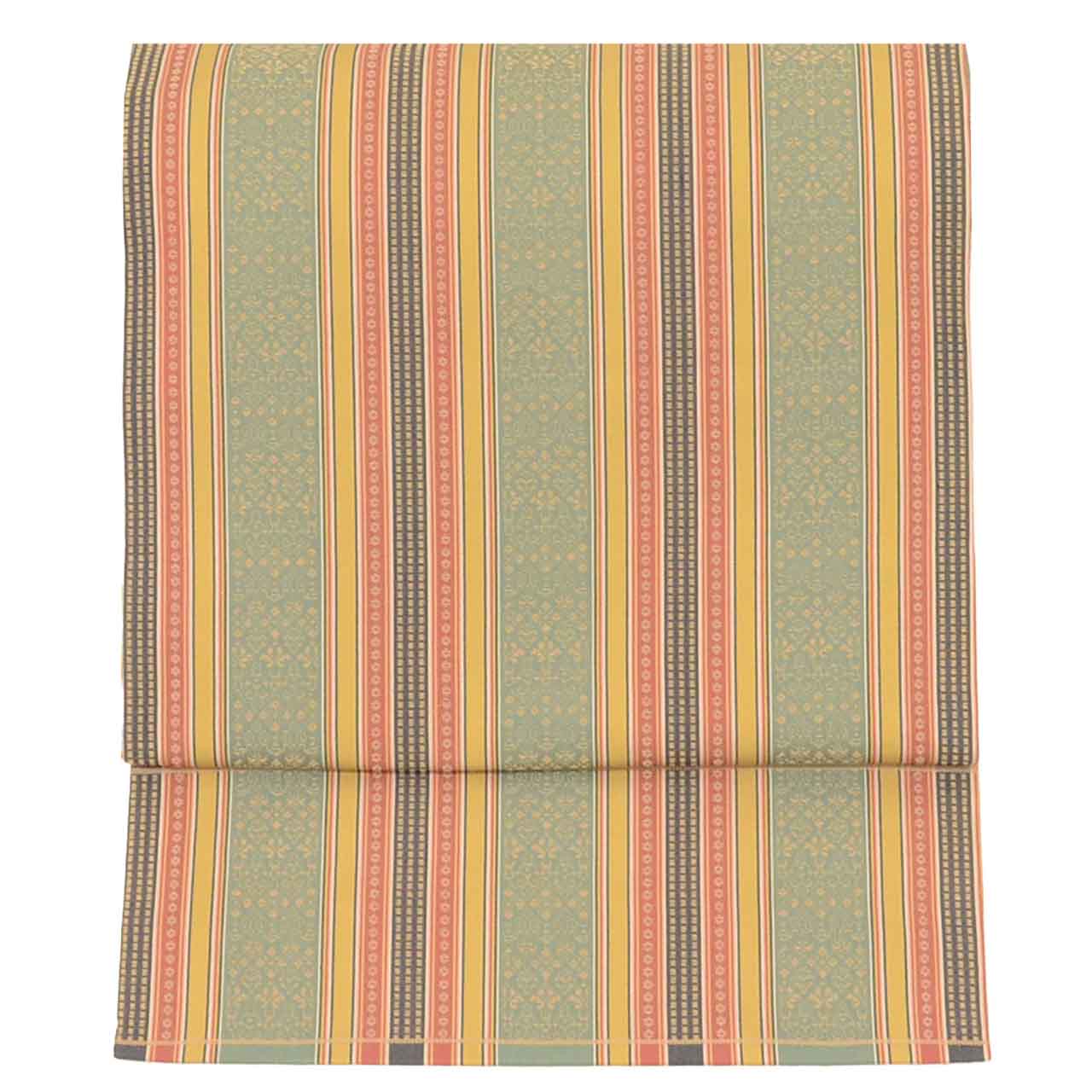 Vintage Japanese Obi | Nagoya Obi | Green Silk | Stripe Pattern | Excellent | Sustainable | uu2296b