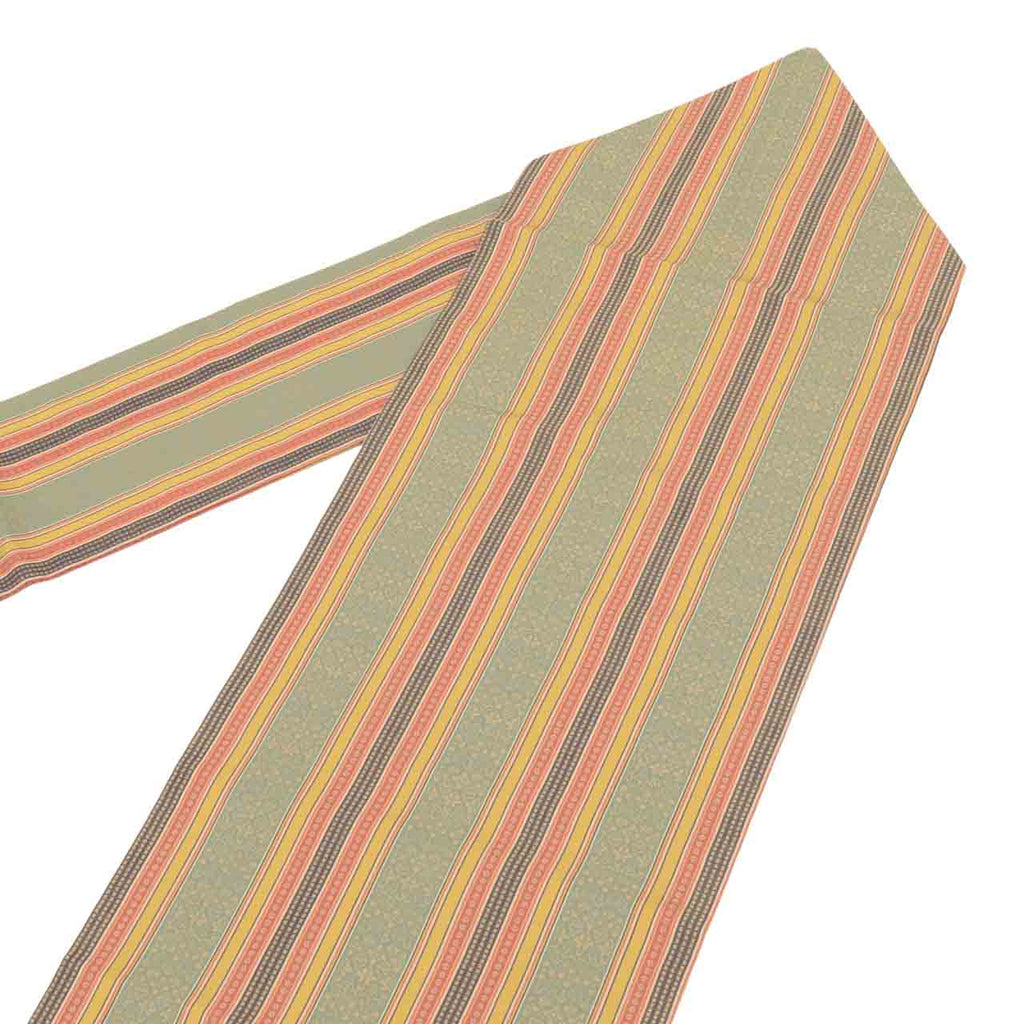 Vintage Japanese Obi | Nagoya Obi | Green Silk | Stripe Pattern | Excellent | Sustainable | uu2296b