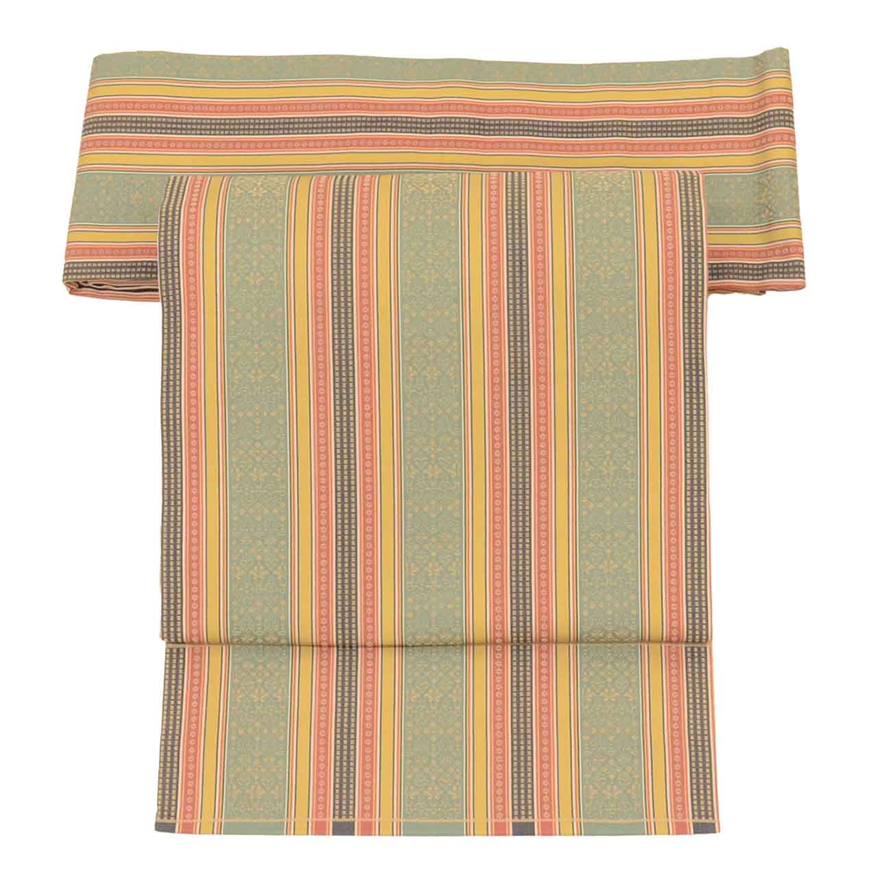 Vintage Japanese Obi | Nagoya Obi | Green Silk | Stripe Pattern | Excellent | Sustainable | uu2296b