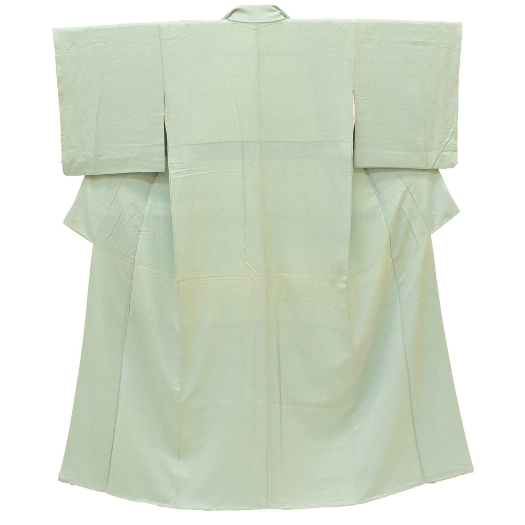 [Used] Recycled Kimono, Plain Color, Silk, Size S, Good Condition, Length 151.0cm (59.4in), Sleeve Length 62.5cm (24.6in), Lined, Ready-made, Crepe, Green Pine Needle Pattern, Silk, Reuse uu2302b 