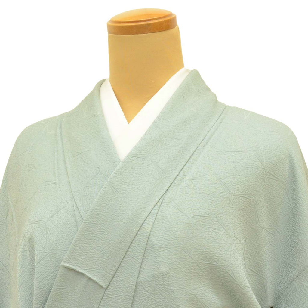 [Used] Recycled Kimono, Plain Color, Silk, Size S, Good Condition, Length 151.0cm (59.4in), Sleeve Length 62.5cm (24.6in), Lined, Ready-made, Crepe, Green Pine Needle Pattern, Silk, Reuse uu2302b 