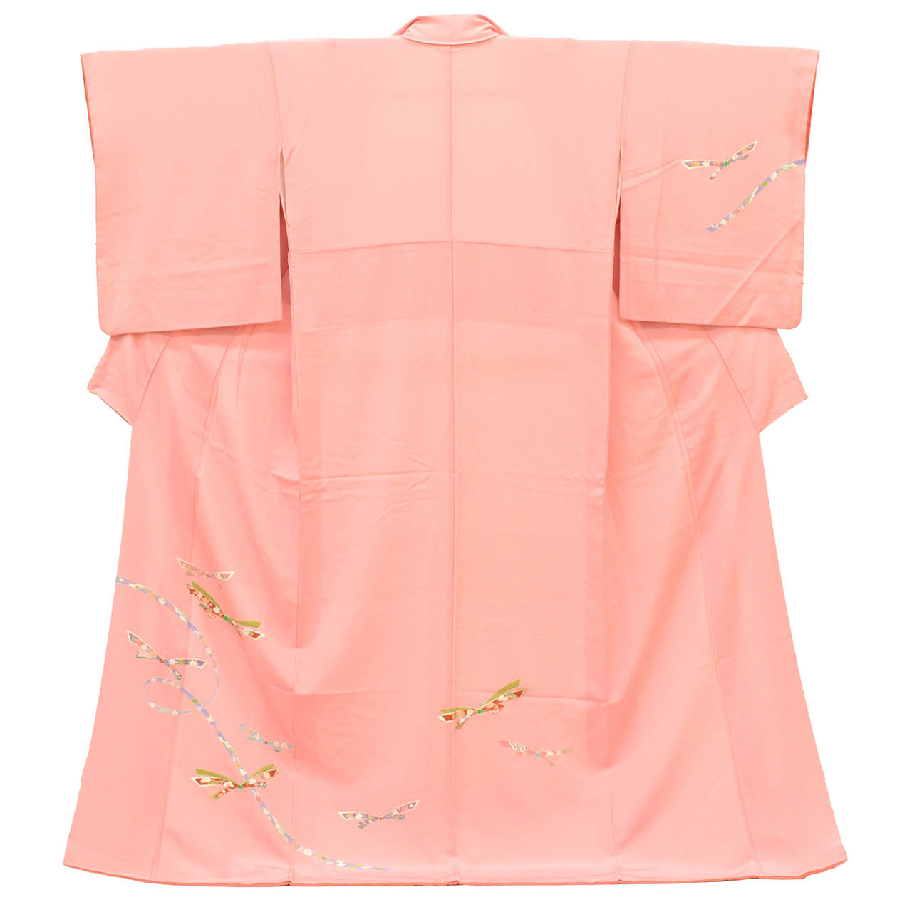 Vintage Japanese Kimono | Tsukesage | Pink Silk Crepe | Noshi Pattern | Pearl-tone | Size L | Sustainable | uu2305b