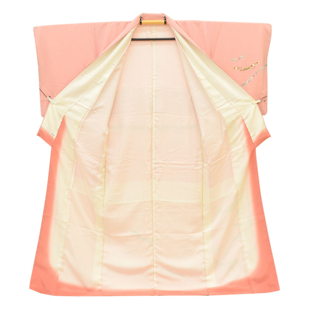 Vintage Japanese Kimono | Tsukesage | Pink Silk Crepe | Noshi Pattern | Pearl-tone | Size L | Sustainable | uu2305b