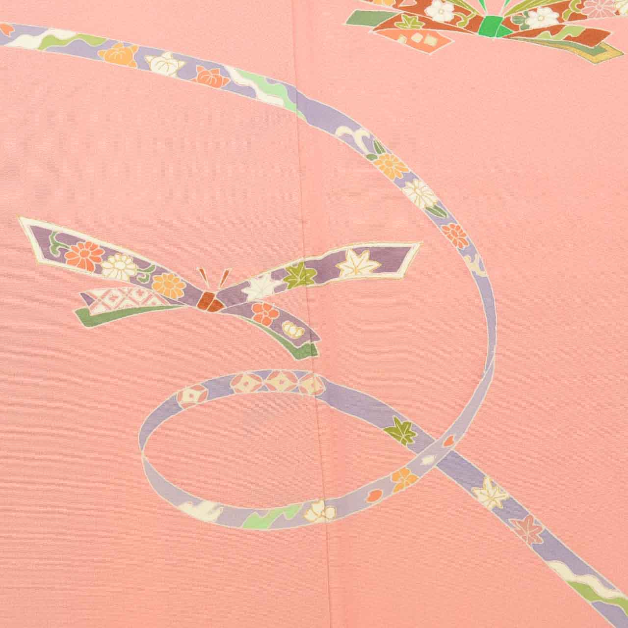 Vintage Japanese Kimono | Tsukesage | Pink Silk Crepe | Noshi Pattern | Pearl-tone | Size L | Sustainable | uu2305b