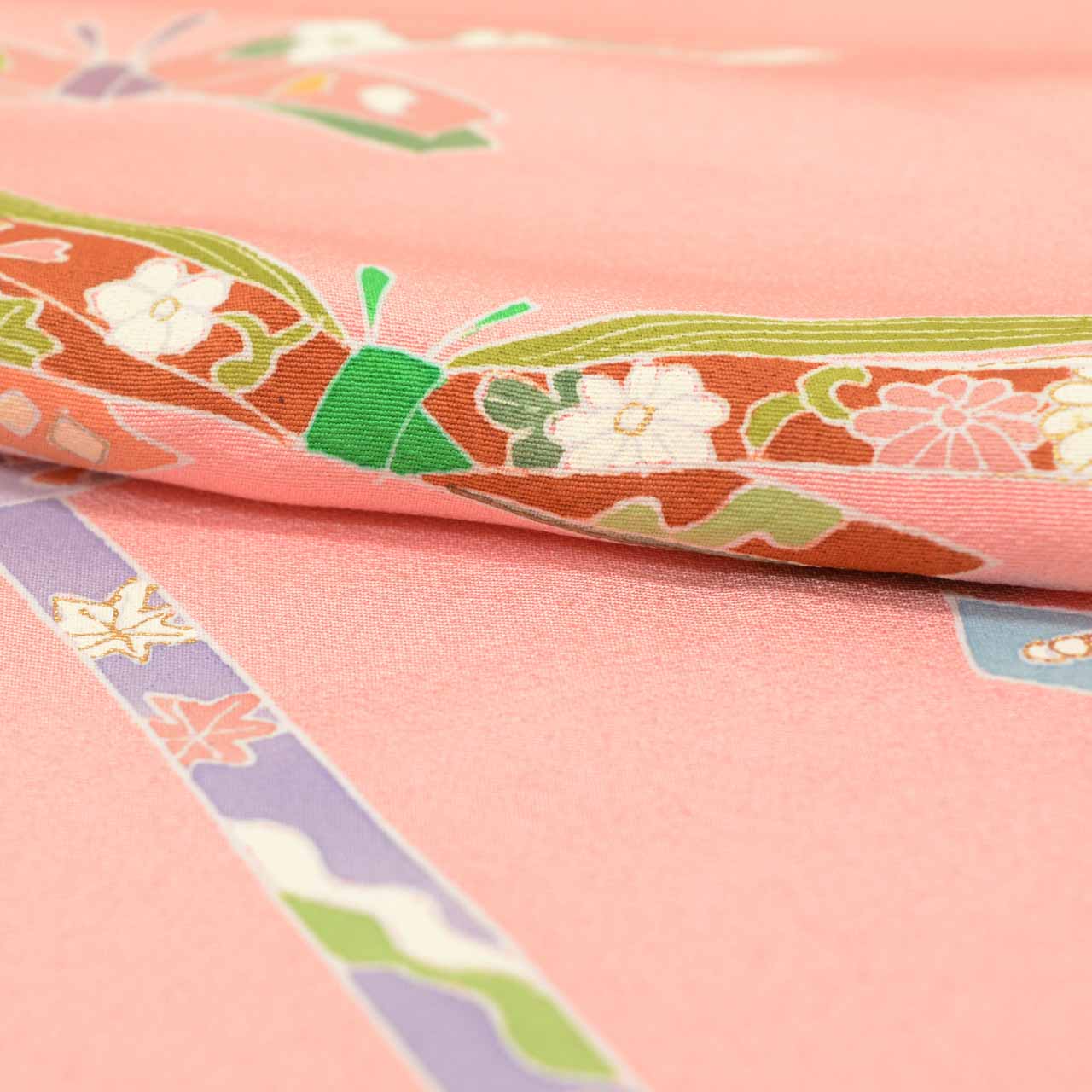 Vintage Japanese Kimono | Tsukesage | Pink Silk Crepe | Noshi Pattern | Pearl-tone | Size L | Sustainable | uu2305b