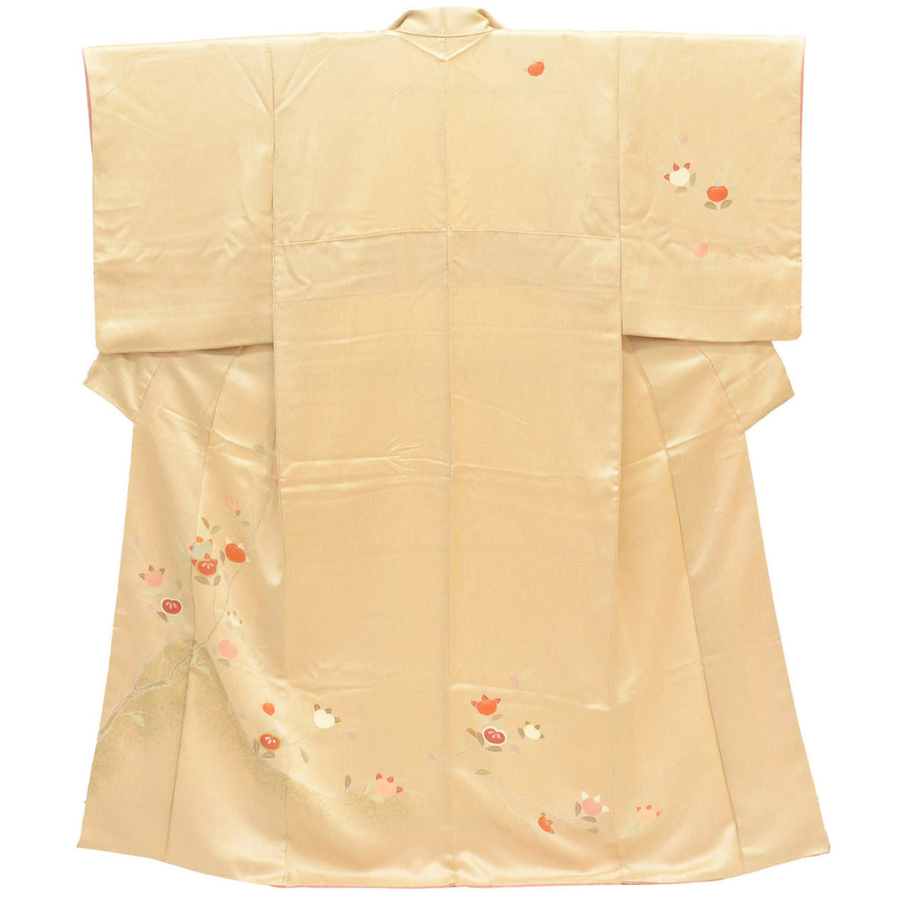 Vintage Japanese Kimono | Tsukesage | Beige Silk | Tachibana Citrus | Gold Foil | Size M-L | Sustainable | uu2309b
