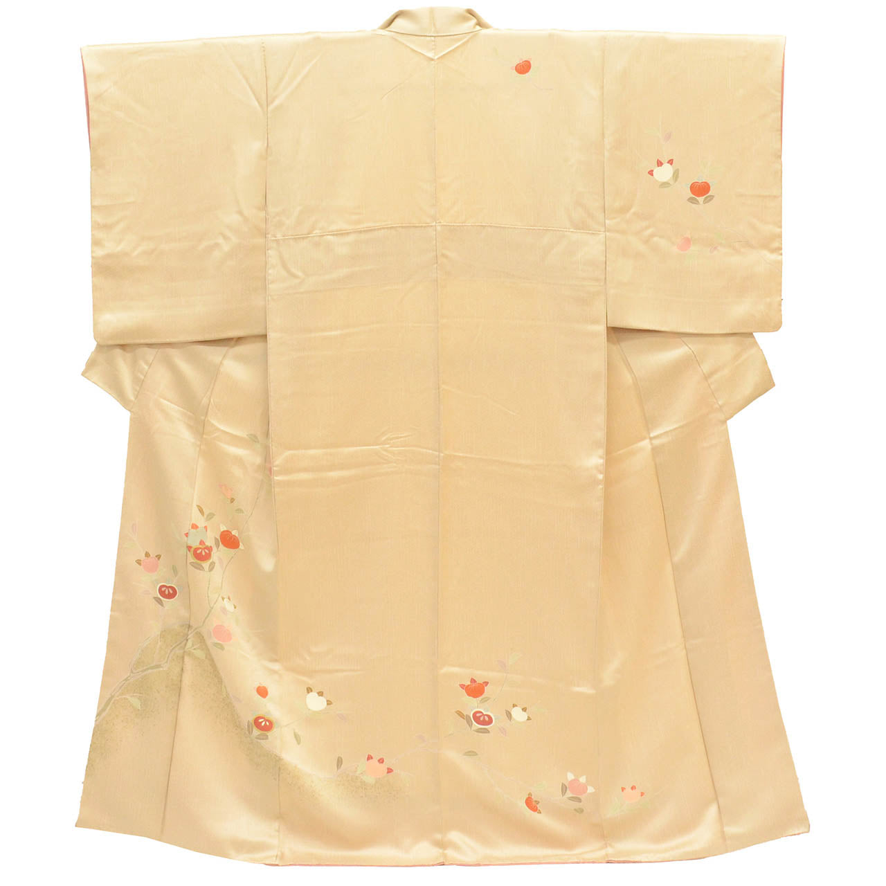 Vintage Japanese Kimono | Tsukesage | Beige Silk | Tachibana Citrus | Gold Foil | Size M-L | Sustainable | uu2309b