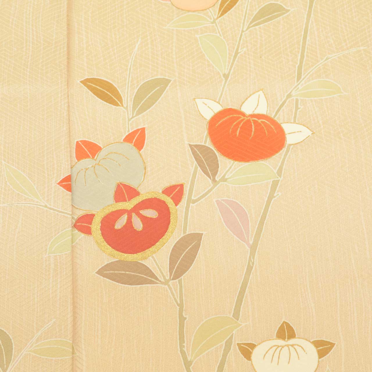 Vintage Japanese Kimono | Tsukesage | Beige Silk | Tachibana Citrus | Gold Foil | Size M-L | Sustainable | uu2309b