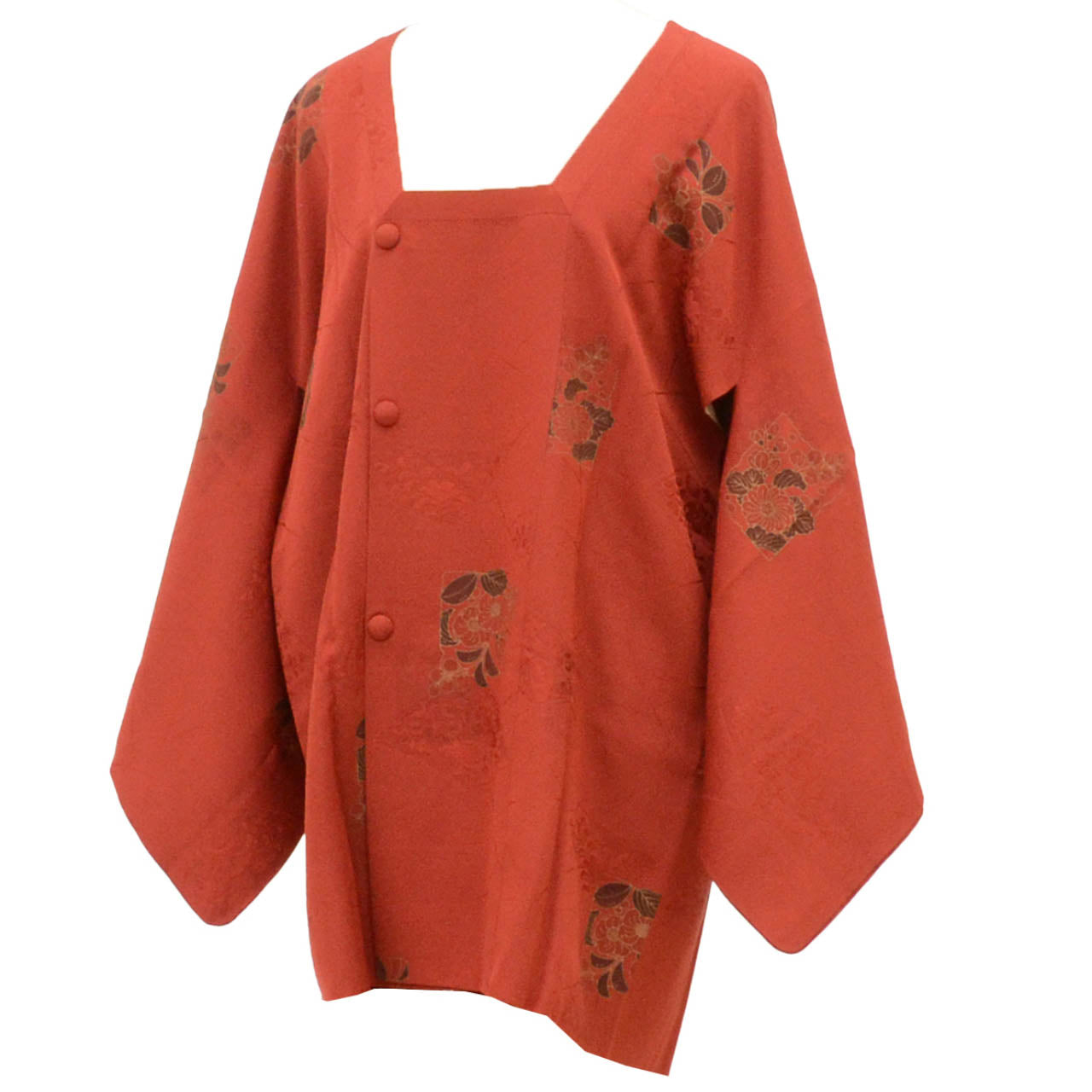 Vintage Japanese Kimono | Michiyuki Coat | Brown Silk | Fan Paper Camellia Pattern | Sustainable | uu2333b