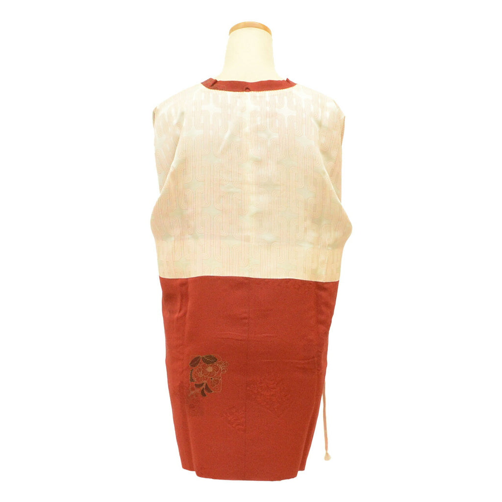 Vintage Japanese Kimono | Michiyuki Coat | Brown Silk | Fan Paper Camellia Pattern | Sustainable | uu2333b