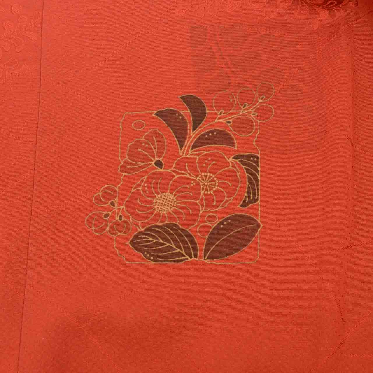 Vintage Japanese Kimono | Michiyuki Coat | Brown Silk | Fan Paper Camellia Pattern | Sustainable | uu2333b