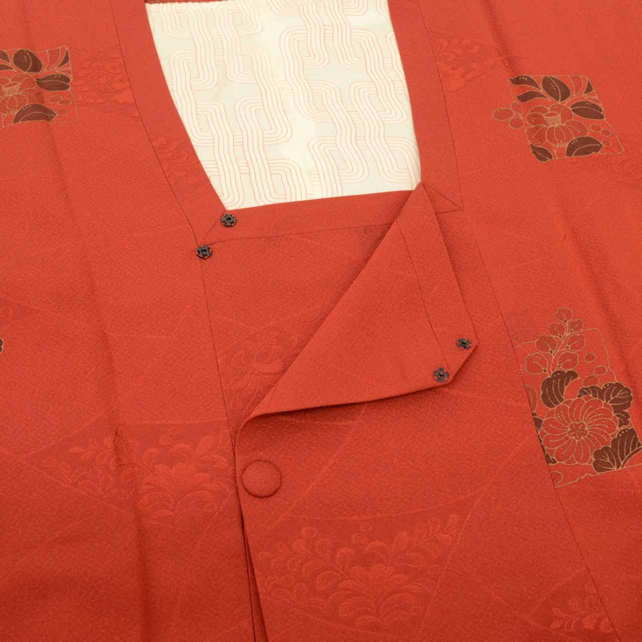 Vintage Japanese Kimono | Michiyuki Coat | Brown Silk | Fan Paper Camellia Pattern | Sustainable | uu2333b