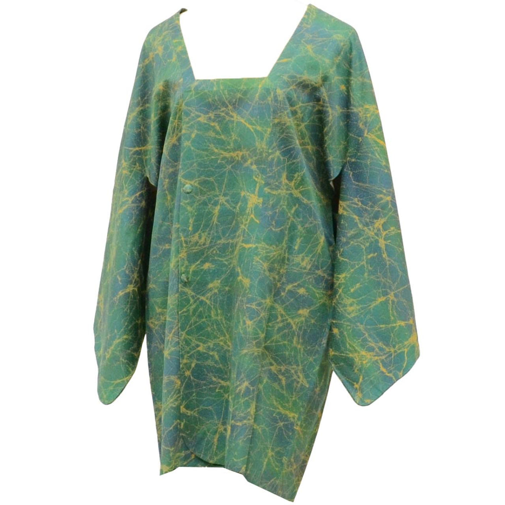 Vintage Japanese Kimono | Michiyuki Coat | Green Silk | Geometric Pattern | Sustainable | uu2335b