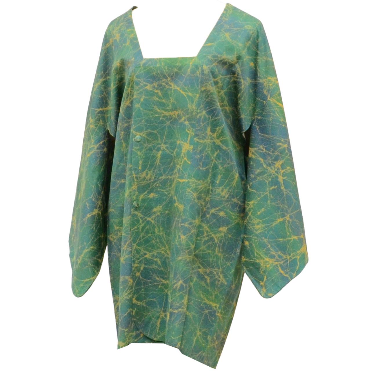 Vintage Japanese Kimono | Michiyuki Coat | Green Silk | Geometric Pattern | Sustainable | uu2335b
