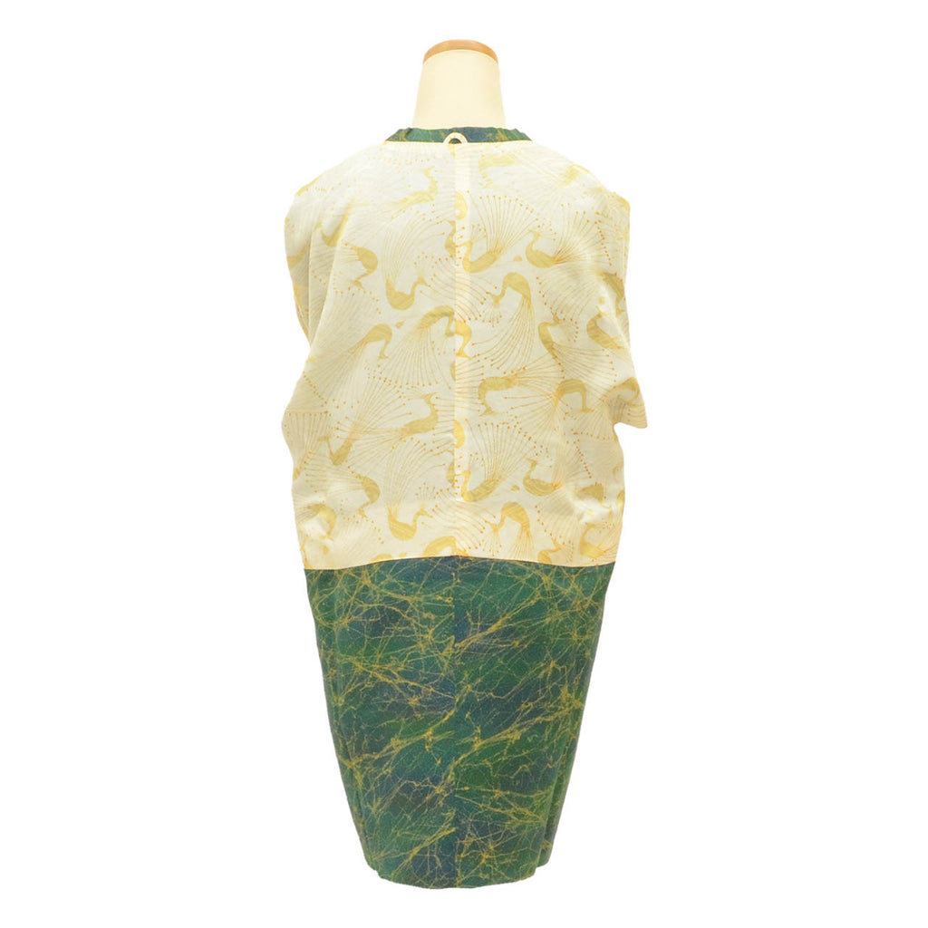 Vintage Japanese Kimono | Michiyuki Coat | Green Silk | Geometric Pattern | Sustainable | uu2335b
