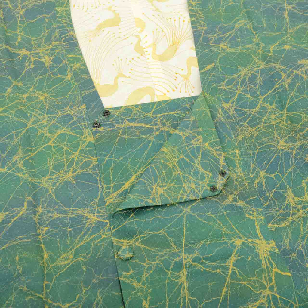 Vintage Japanese Kimono | Michiyuki Coat | Green Silk | Geometric Pattern | Sustainable | uu2335b