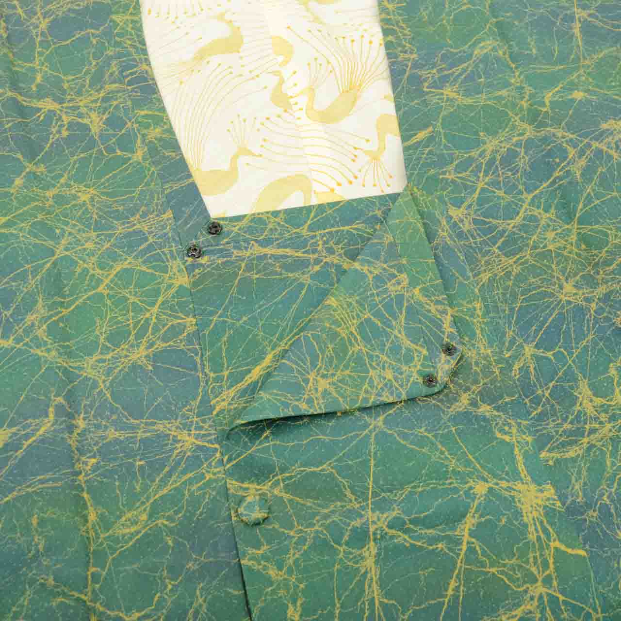 Vintage Japanese Kimono | Michiyuki Coat | Green Silk | Geometric Pattern | Sustainable | uu2335b