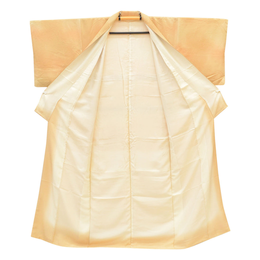 [Used] Recycled Kimono, Plain Color, Silk, Size S, Good Condition, Length 155.0cm (61.0in), Sleeve Length 65.0cm (25.6in), Lined, Ready-made, Single Family Crest, Brown, Wave Pattern, Silk, Reuse uu2341b 