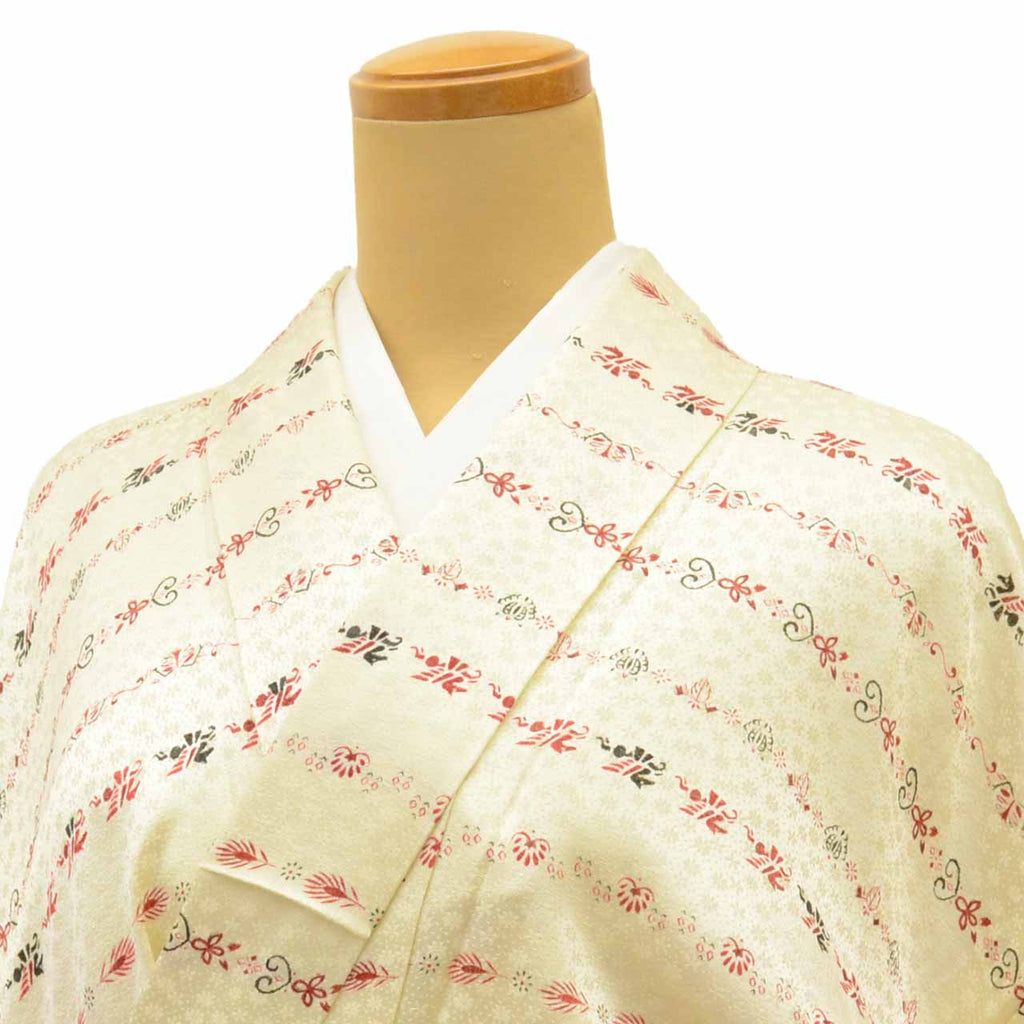 Vintage Japanese Kimono | Summer Komon | White Silk | Botanical Geometric | Unlined | Size M | Sustainable | uu2348b