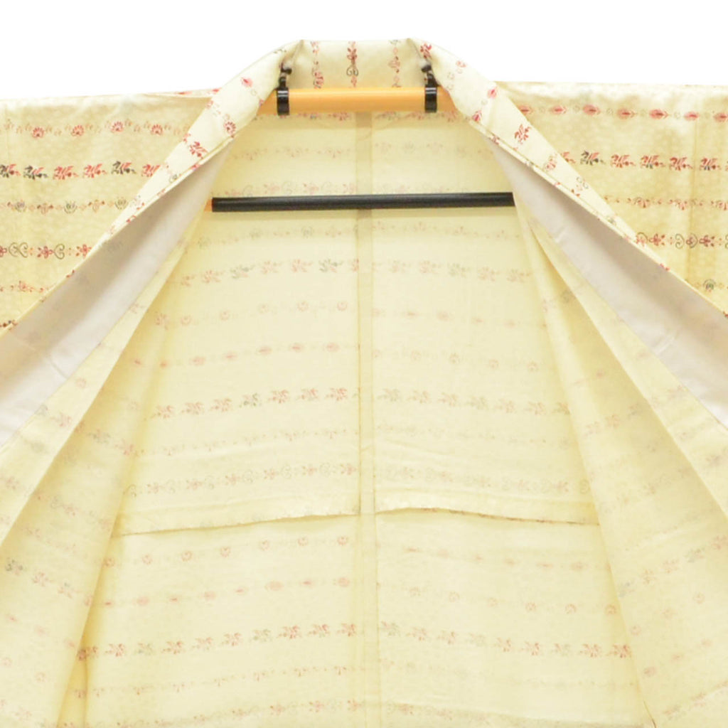 Vintage Japanese Kimono | Summer Komon | White Silk | Botanical Geometric | Unlined | Size M | Sustainable | uu2348b