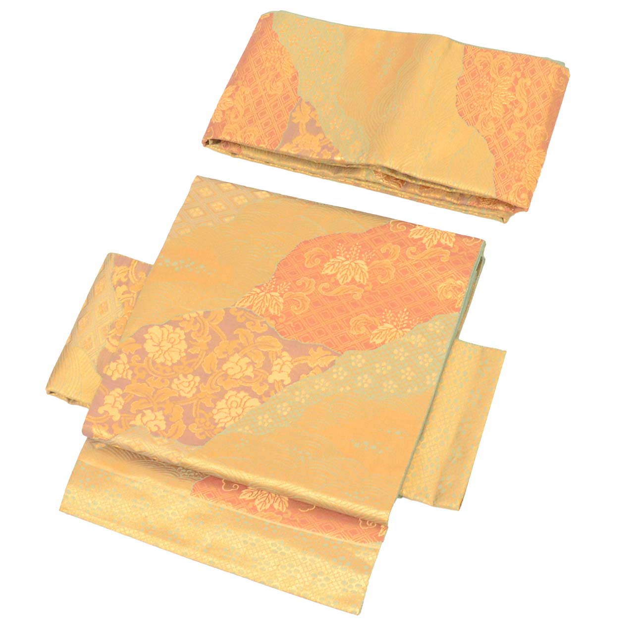 Vintage Japanese Obi | Pre-tied Fukuro Obi | Silk | Wave Paulownia Floral Arabesque | Gold Thread | Formal | Sustainable | uu2350b