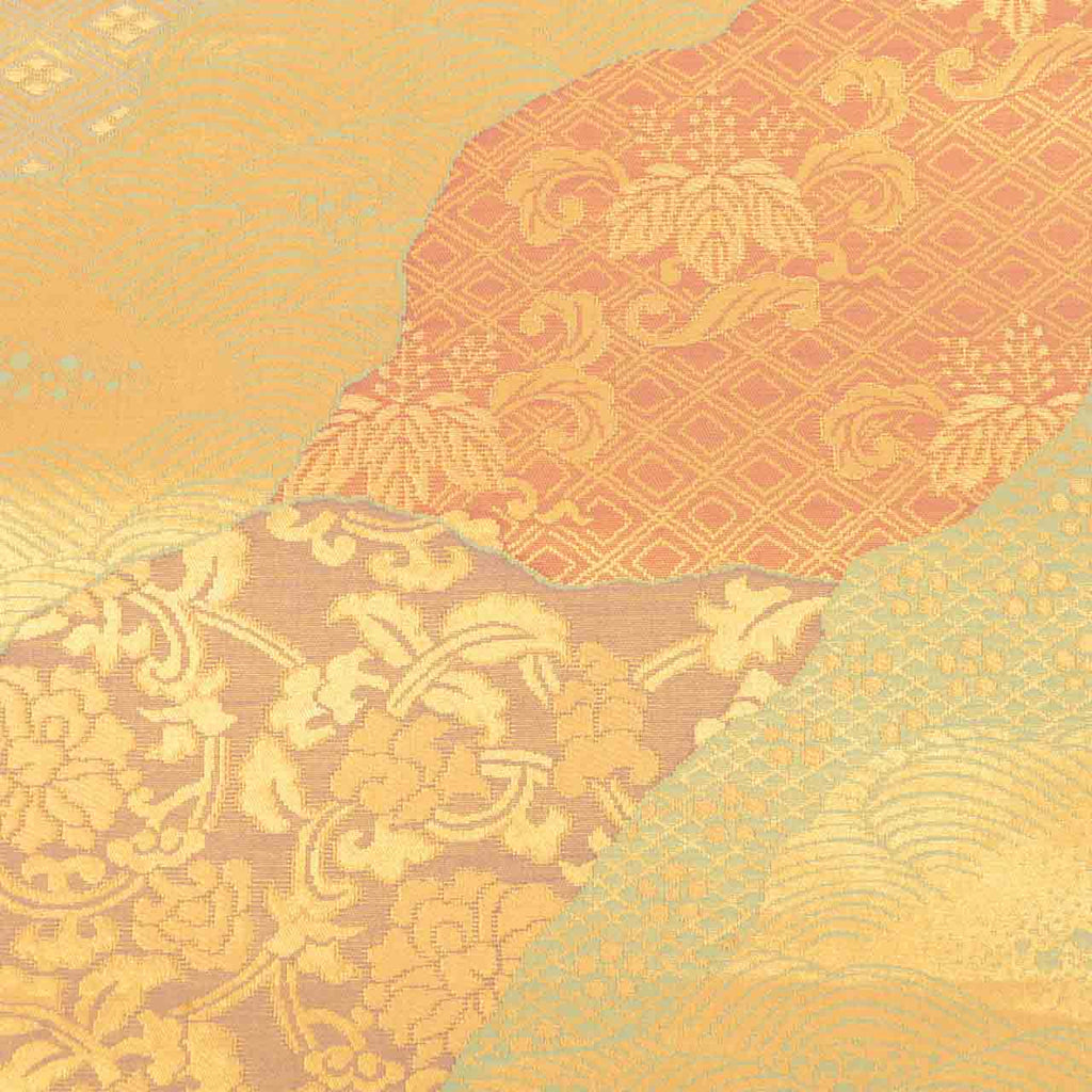 Vintage Japanese Obi | Pre-tied Fukuro Obi | Silk | Wave Paulownia Floral Arabesque | Gold Thread | Formal | Sustainable | uu2350b