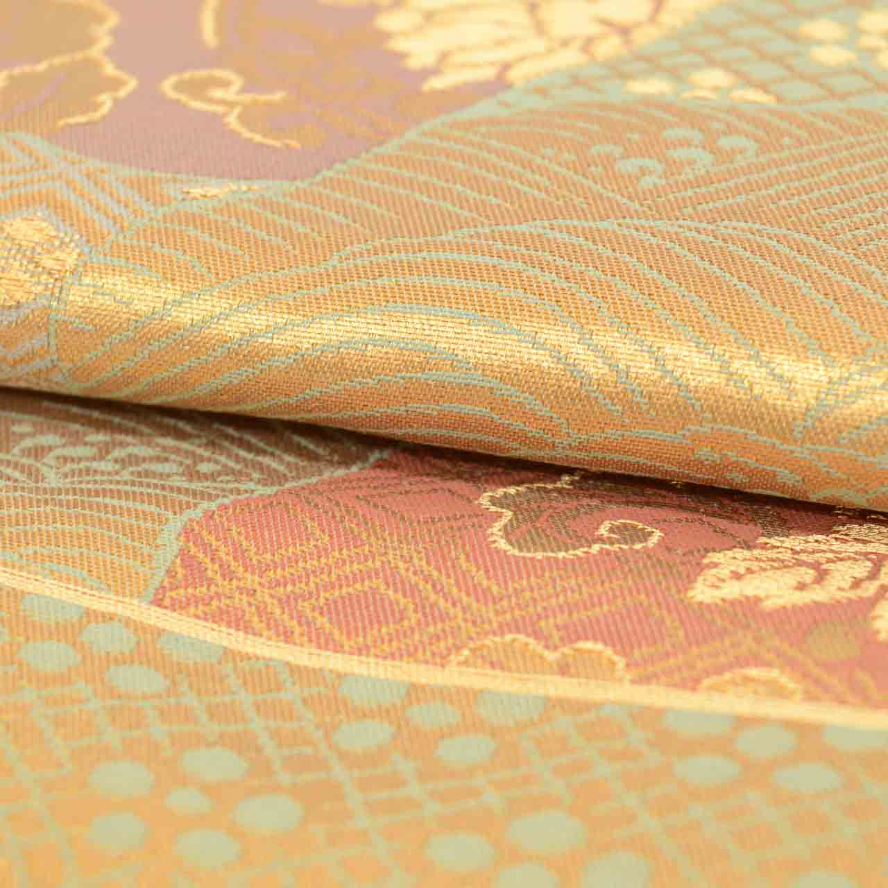 Vintage Japanese Obi | Pre-tied Fukuro Obi | Silk | Wave Paulownia Floral Arabesque | Gold Thread | Formal | Sustainable | uu2350b