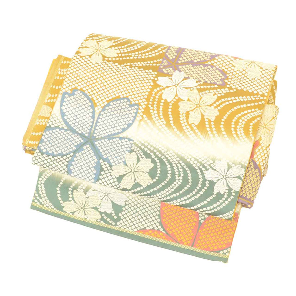 Vintage Japanese Obi | Pre-tied Fukuro Obi | Silk | Cherry Blossom | Gold Silver Thread | Easy Wear | Sustainable | uu2353b