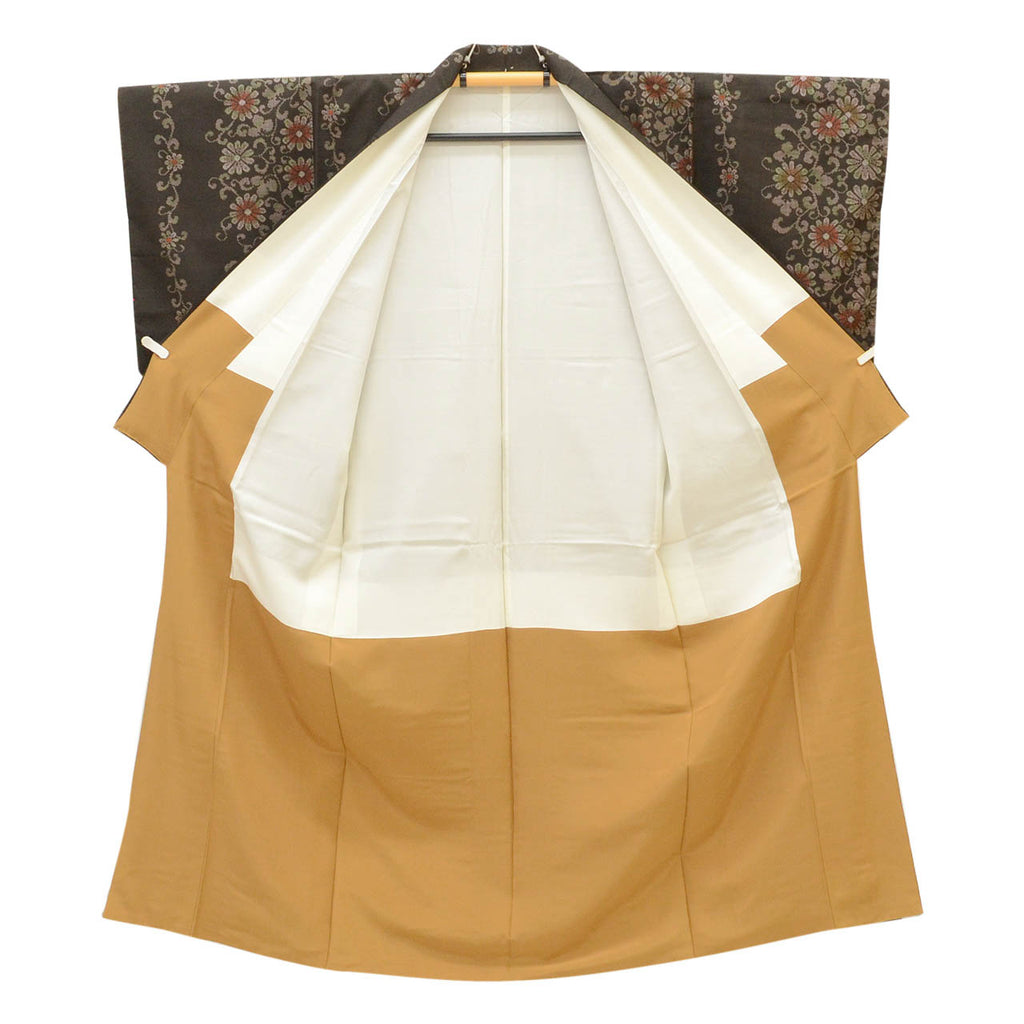 Vintage Japanese Kimono | Oshima Tsumugi | Brown Silk | Chrysanthemum Arabesque | Mud-dyed | Ichigen-shiki | Sustainable | uu2366b