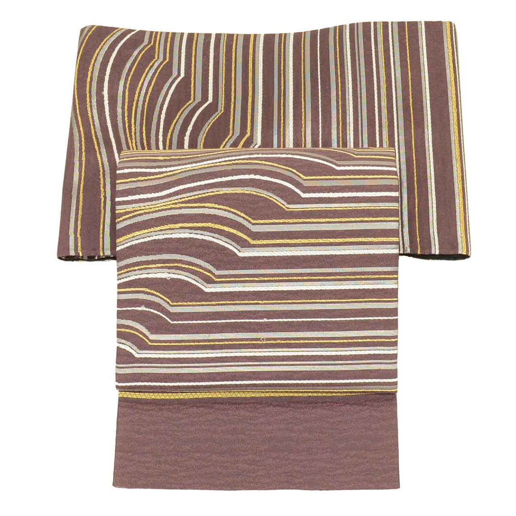 Vintage Japanese Obi | Fukuro Obi | Gold Silk | Stripe Pattern | Gold Thread | Semi-formal | Sustainable | uu2373b