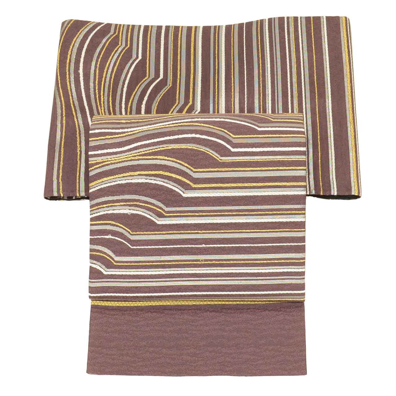 Vintage Japanese Obi | Fukuro Obi | Gold Silk | Stripe Pattern | Gold Thread | Semi-formal | Sustainable | uu2373b